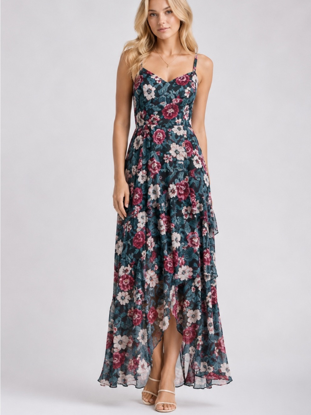 The General Good Green Multi Floral Tiered Maxi Dress Size XL 54715